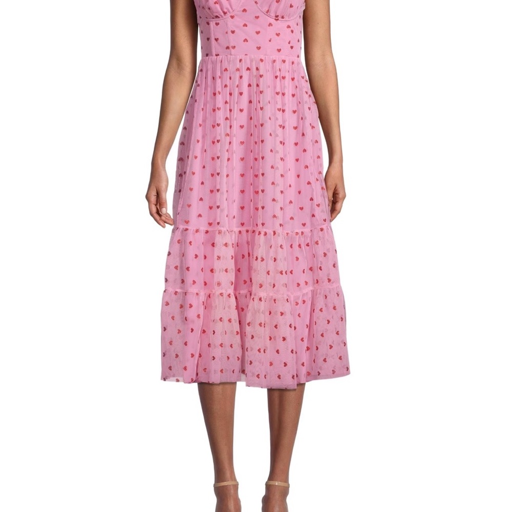 Betsey Johnson Pink Midi Dress with Red Heart Print